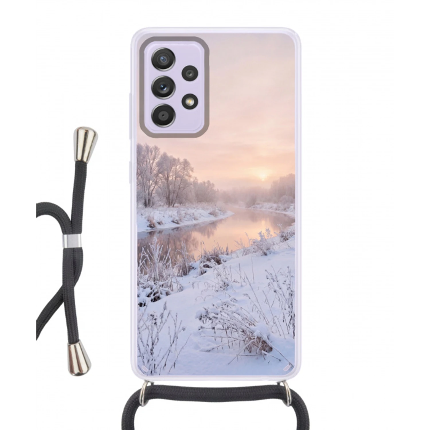 Rivier - Winter - Landschap - Sneeuw - Zonsopgang Hoesje Samsung Galaxy A52 5G met koord klein -3d