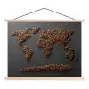 Wereldkaart - Koffie - Grijs textielposter latten blank klein -3d