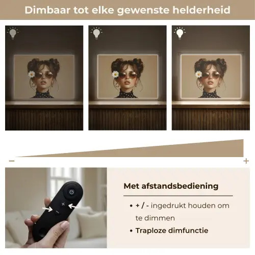 Vrouw - Beige - Bloem - Modern - Portret Light Box met batterij (Wandlamp) middel -USP_dimbaarNL