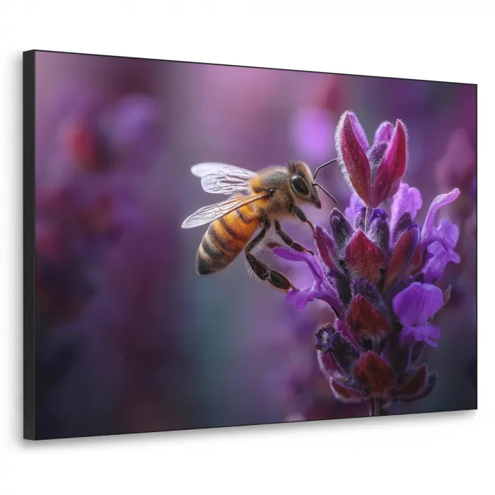 Honingbij - Paarse bloemen - Details Textielframe zwart klein -3d