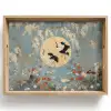 Kraanvogels - Maan - Bloemen - Blauw Dienblad Rechthoek middel -z3d_shopping