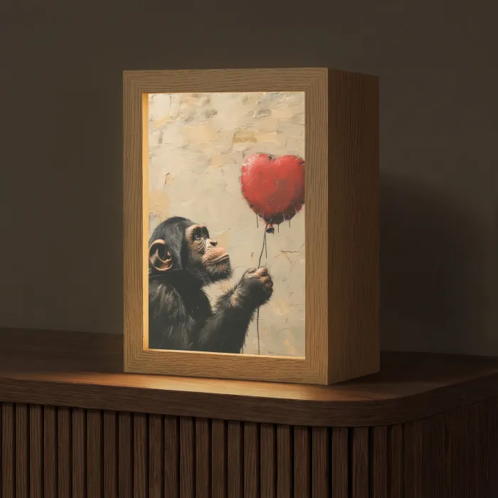Street art - Chimpansee - Ballon - Graffiti - Banksy Style Light Box met kabel (Tafellamp) klein -z3d_website