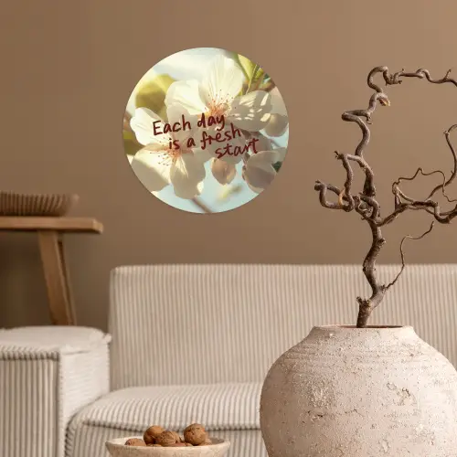 Bloesems - Zonlicht - Quote - Wit Wandcirkel behangsticker klein -sfeer1