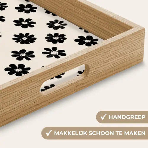 Grafisch - Madeliefjes - Zwart - Beige Dienblad Rechthoek middel 911 -USP_HandgreepNL