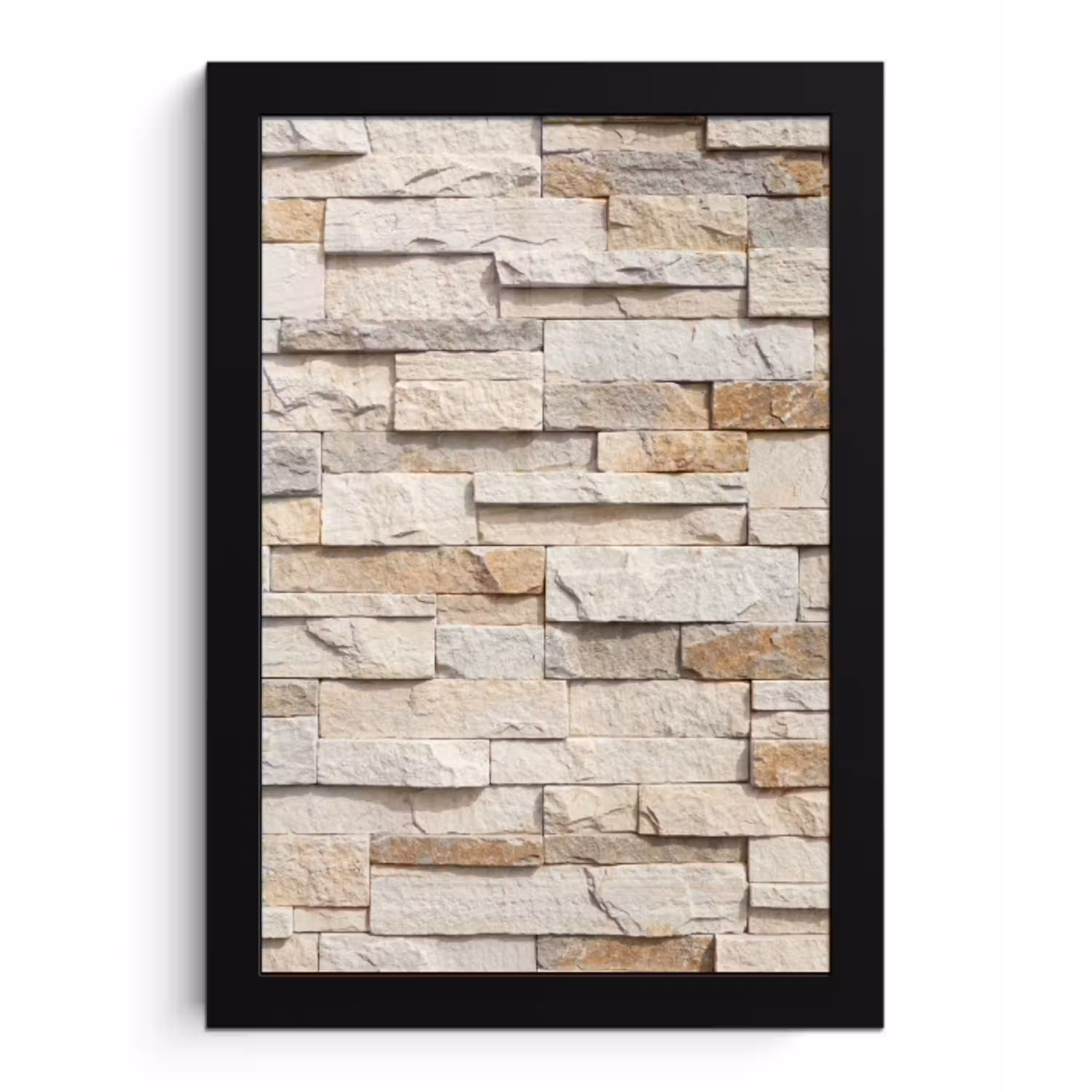 Steen - Muur - Textuur - Rustiek - Beige fotolijst zwart zonder passe partout klein -3d