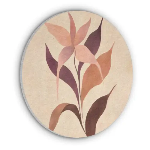Minimalistisch - Bloem - Bladeren - Beige Akoestische PET Vilt - Rond klein -3d