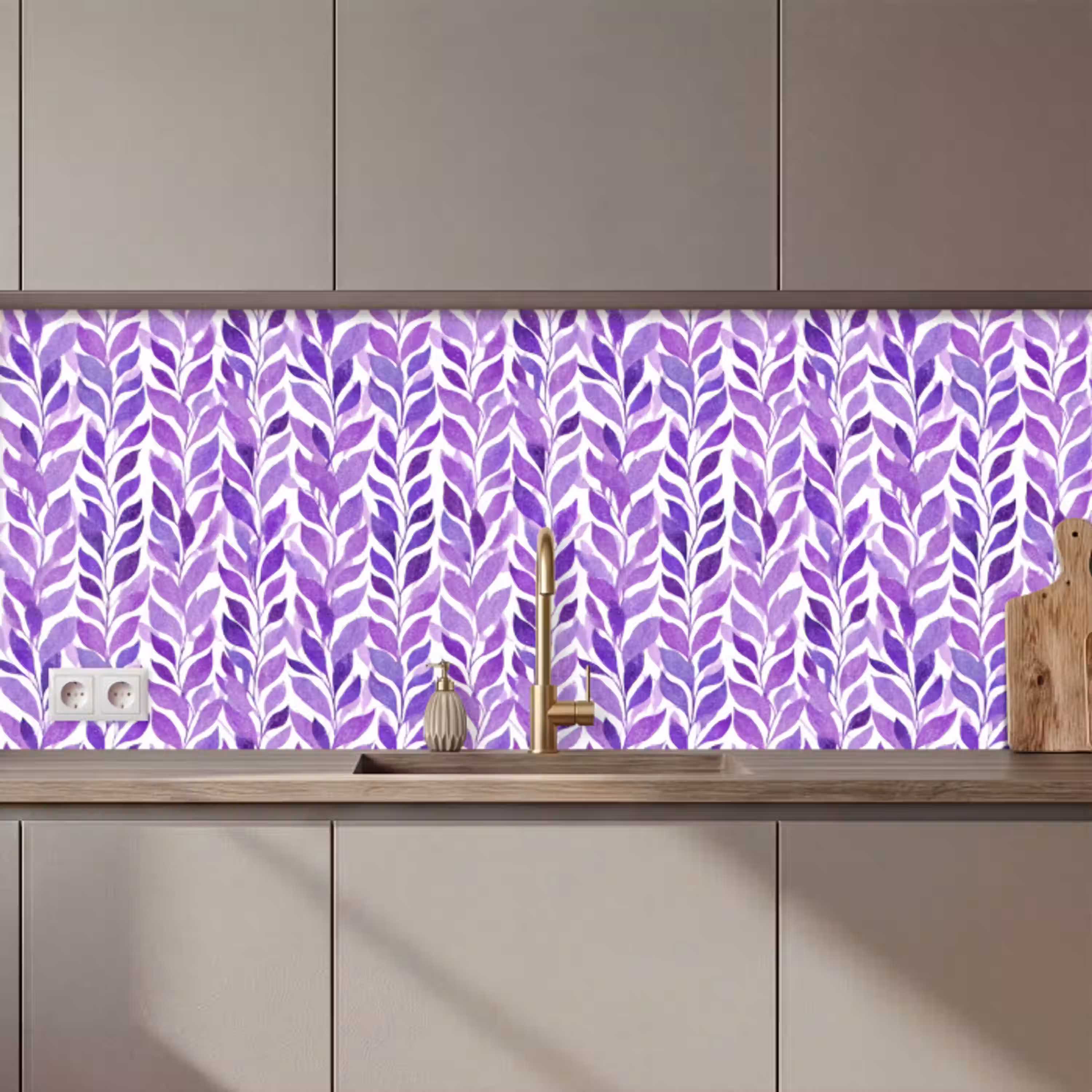 Paars - Botanisch - Bladeren - Aquarel - Takken - Patroon keuken achterwand 2 middel 871 zz_3dshopping