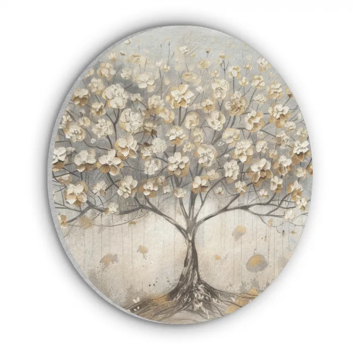 Boom - Beige - Goud - Verflook - Grijs Akoestische PET Vilt - Rond klein -3d