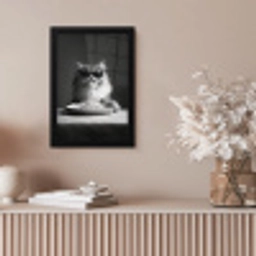 Langharige kat - Zonnebril - Spaghetti - Humor - Zwart - wit fotolijst zwart zonder passe partout klein -sfeer5
