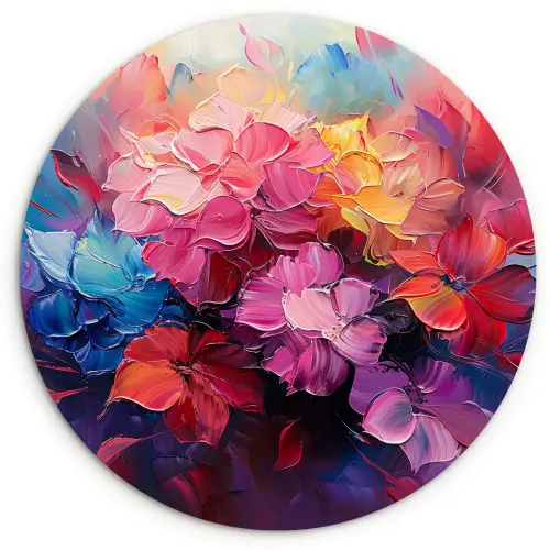 Bloemen - Roze - Watercolor - Kunst Wandcirkel kunststof plaat 5mm dik klein -3d