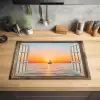 Doorkijk - Zee - Boot - Zonsondergang Inductie beschermer vinyl 3mm klein -sfeer5