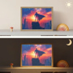 Superheld - Stad - Jongens - Kleurrijk - Zon Light Box met batterij (Wandlamp kind) middel -sfeer3_kind