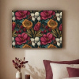 Bloemen - Patroon - Rood - Goud Textielframe zwart klein 947 -sfeer1
