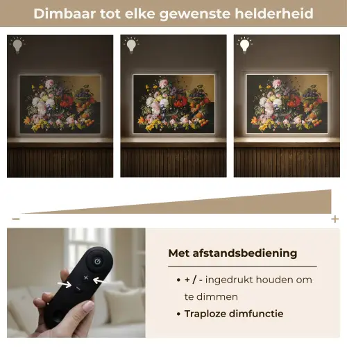 Stilleven met bloemen en fruit - Kunstwerk - Oude meesters Light Box met batterij (Wandlamp) middel -USP_dimbaarNL