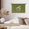 Lijntekening - Appel - Olijfgroen - Blaadje Wandkleed katoen klein -sfeer1