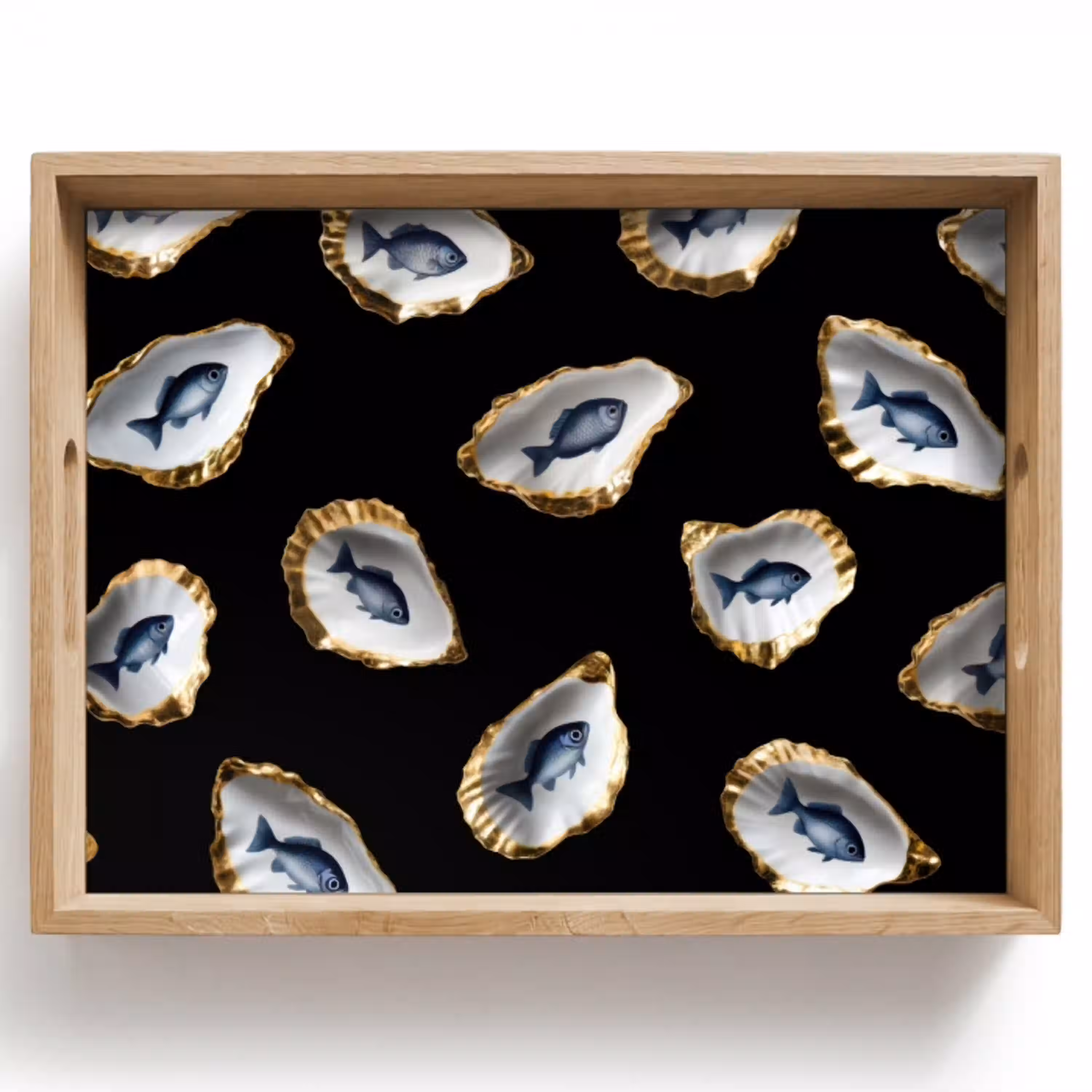 Oesters - Vissen - Blauw - Goud Dienblad Rechthoek middel -z3d_shopping