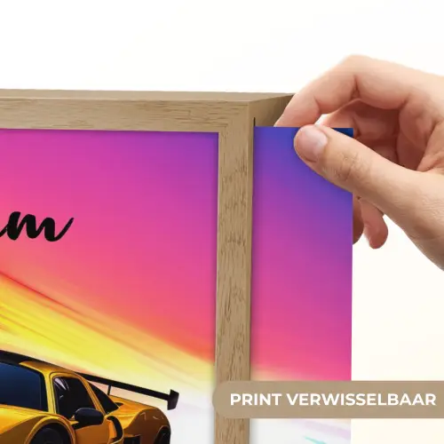 Gele raceauto - Kleurrijk - Neon Light Box met batterij (Wandlamp kind) middel -USP_websiteprintNL