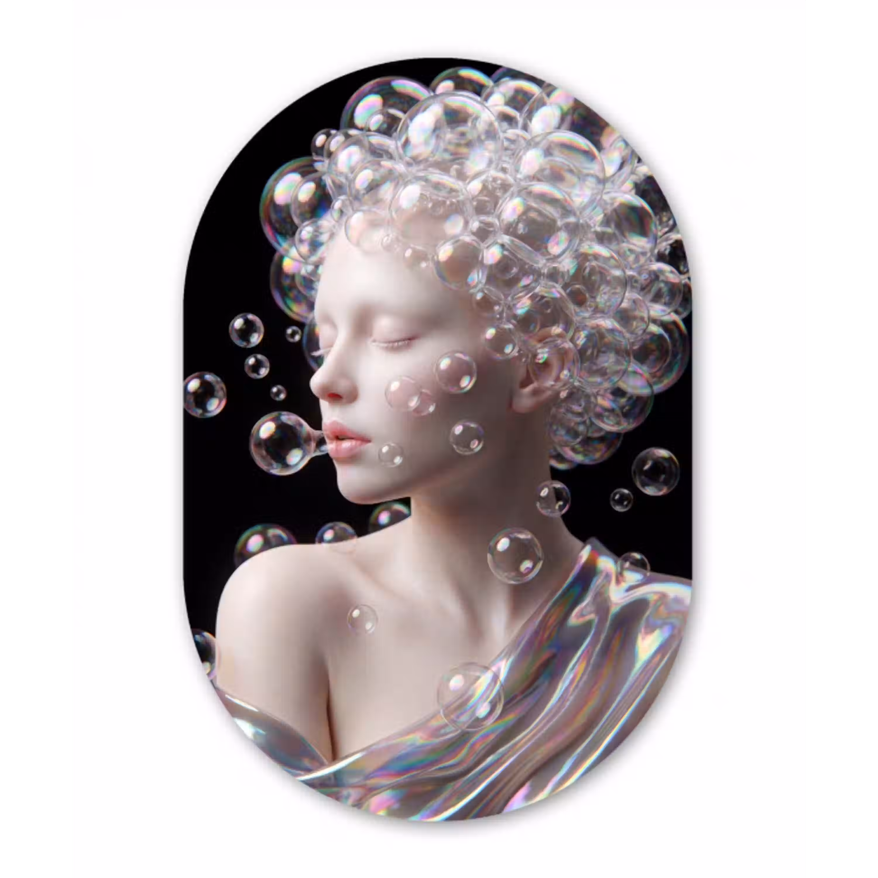 Vrouw - Bellen - Abstract - Kleurrijk Wandcirkel Ovaal Aluminium middel -3d