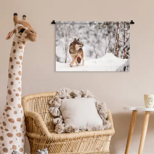 Wolf - Winter - Sneeuw - Natuur - Dieren Wandkleed katoen klein -wsfeer5_kind