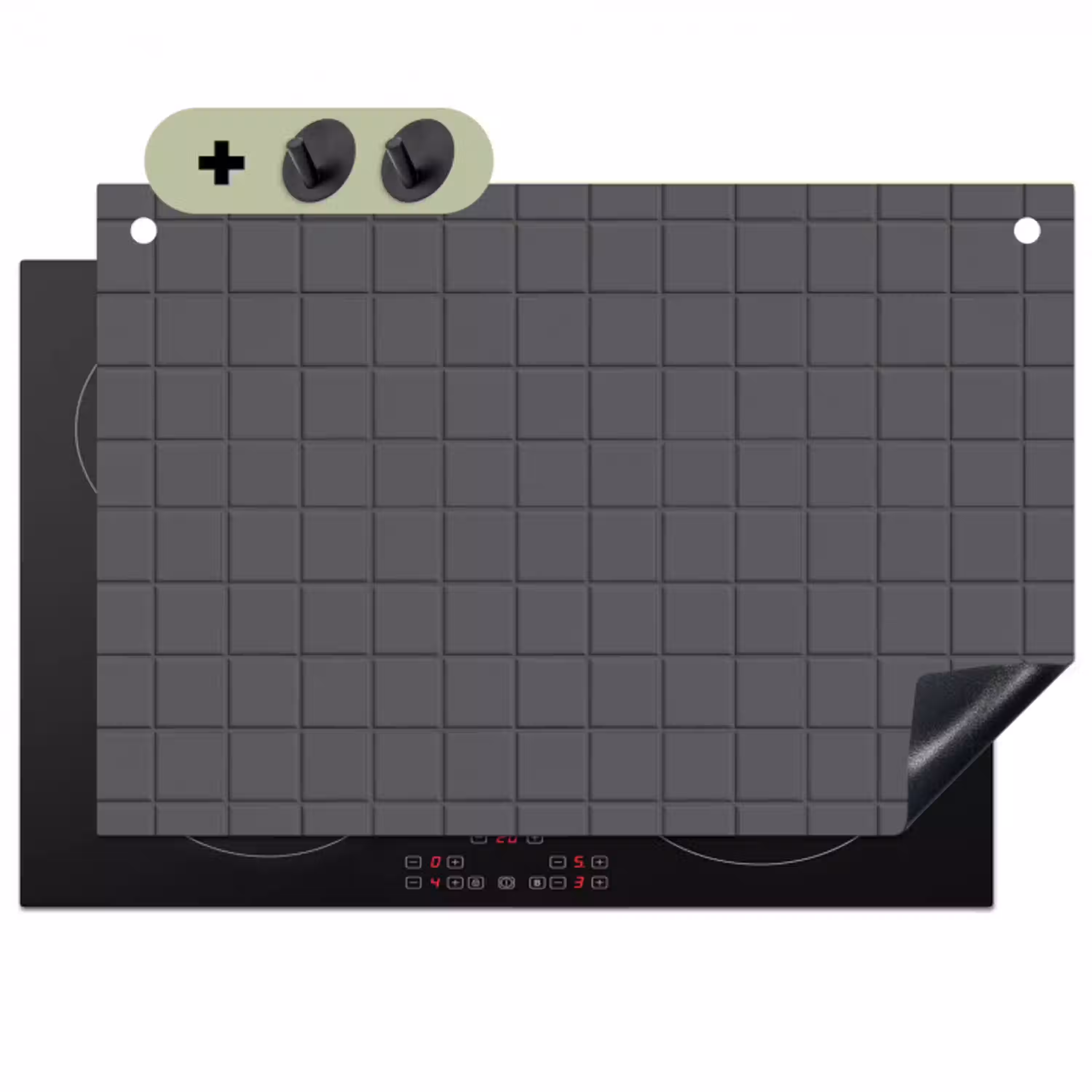 Patroon - Tegel - Grafiet - Grijs Inductie beschemer met haakjes klein 777 -3d