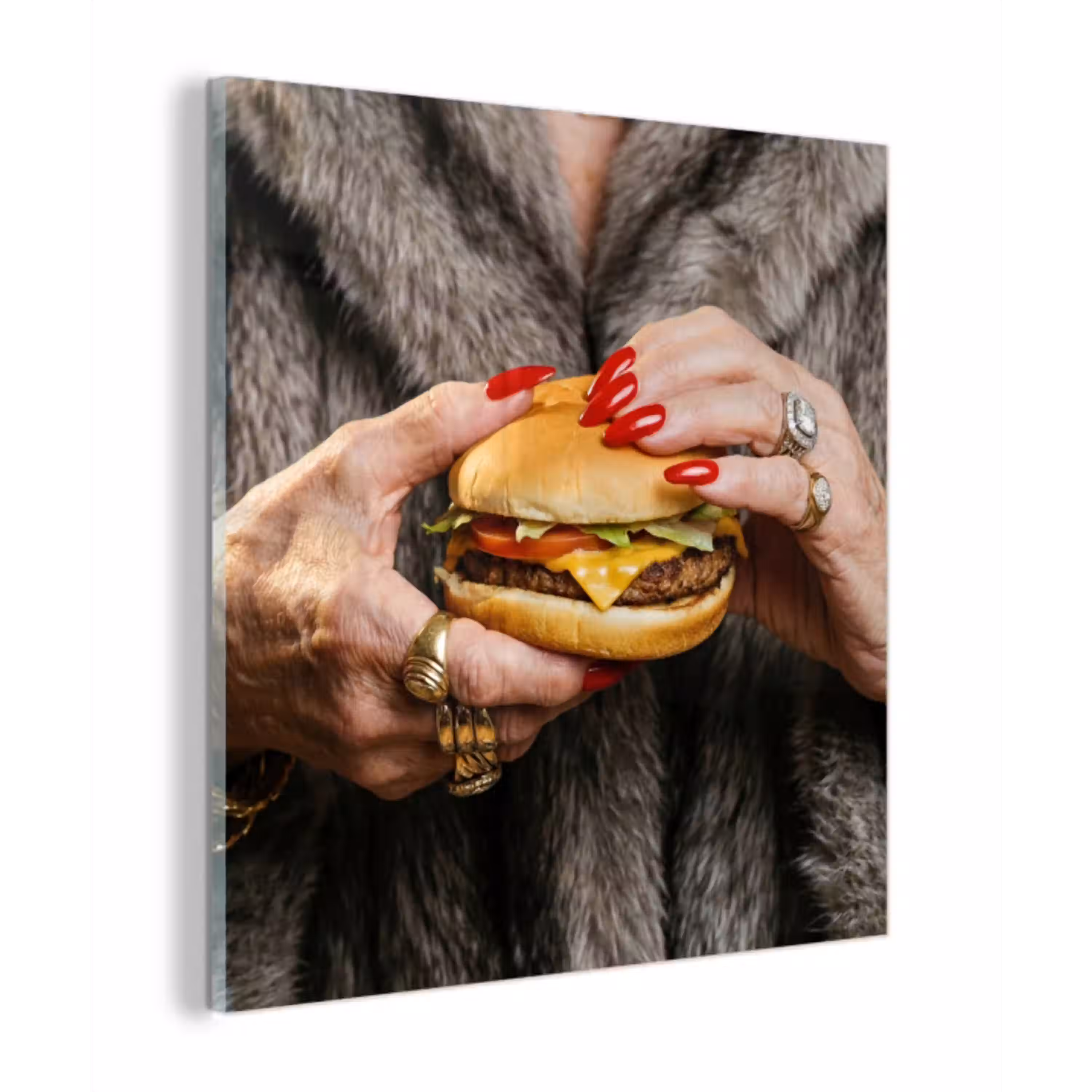 Vrouw - Hamburger - Bontjas plexiglas 5mm klein -z3d