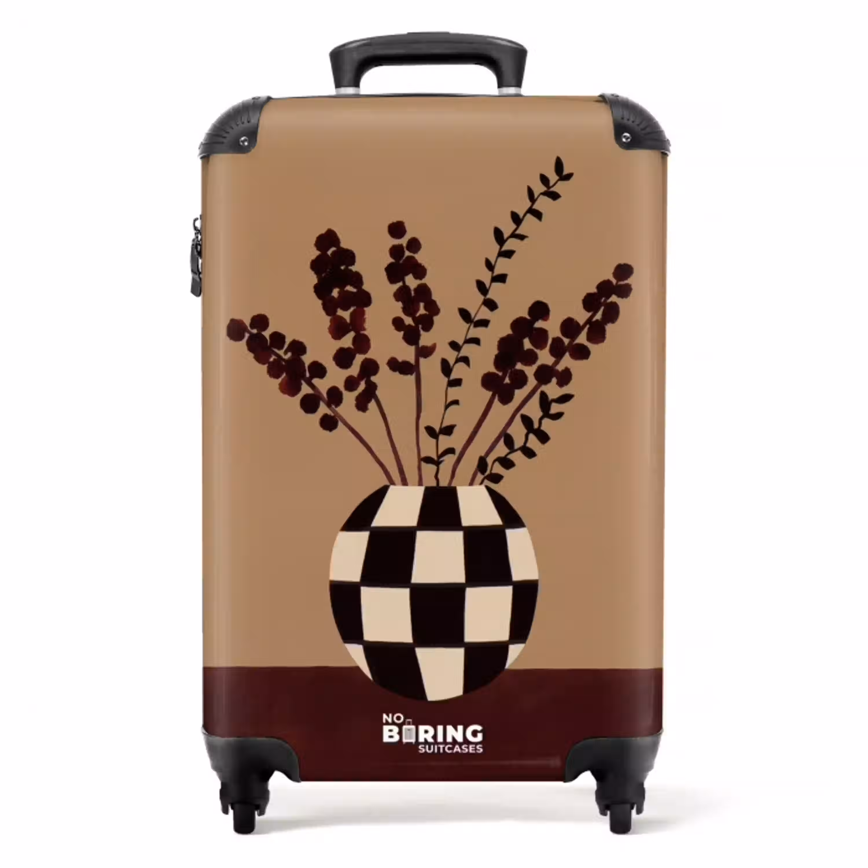 Minimalistisch - Vaas - Bloemen - Bruin NBS - Handbagage koffer - Volwassenen Unisex middel -productfoto_recht