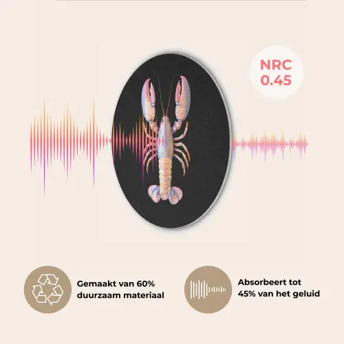 Kreeft - Roze - Zacht - Zwart Akoestische PET Vilt - Rond klein -USP_NL