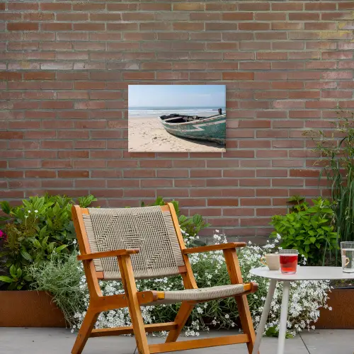Boot - Zandstrand - Zee Tuinposter op houten frame 2 cm dik klein -sfeer3