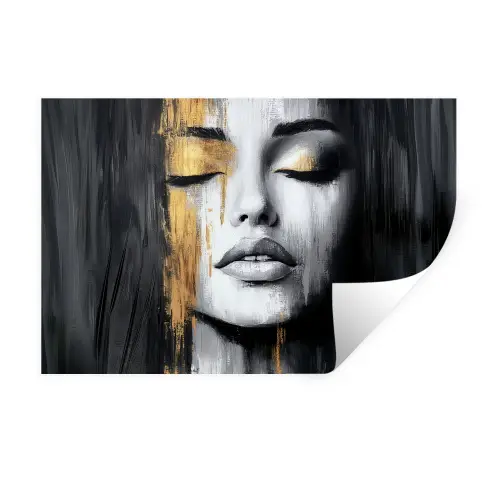Gezicht - Vrouw - Penseelstreken - Abstract Muursticker klein -3d