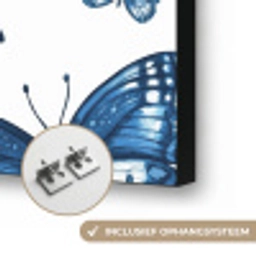 Blauw - Vlinders - Bloemen - Wit Textielframe zwart klein 947 -USP_ophangsysteemNL