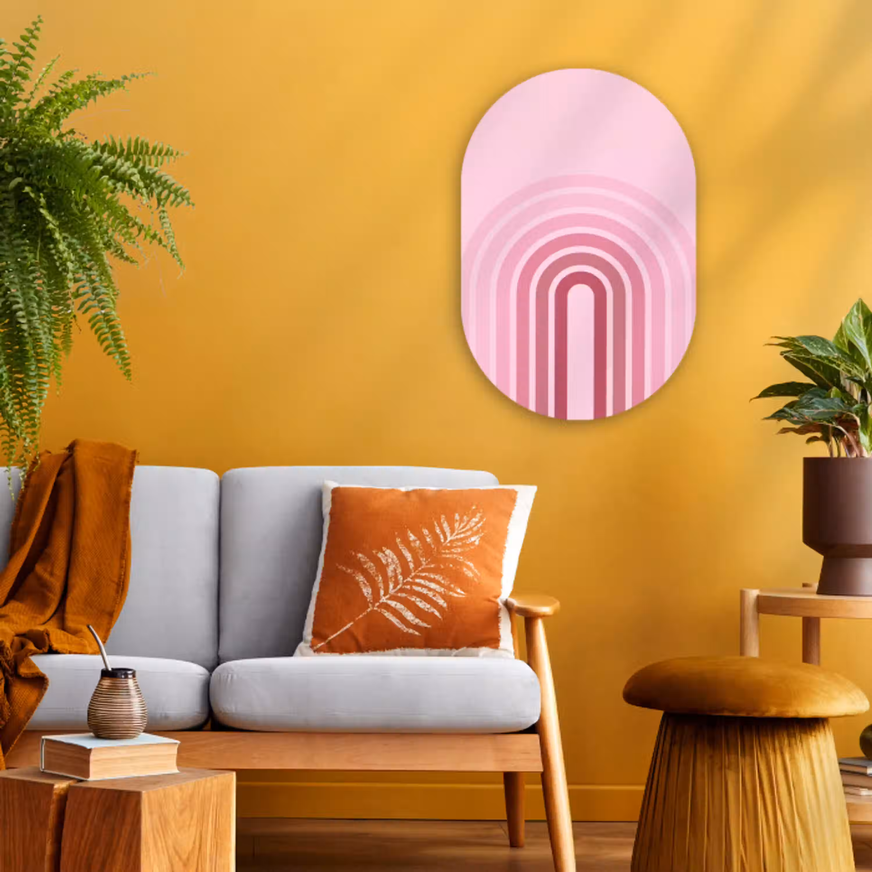 Regenboog - Roze - Abstract - Modern - Minimalistisch Wandcirkel Ovaal Forex klein -sfeer4