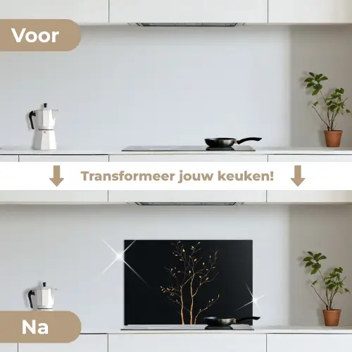 Takken - Blaadjes - Zwart keuken achterwand spatscherm klein -voor_na_NL