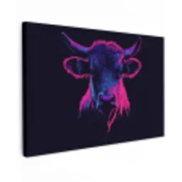 Stier - Neon - Zwart - Kleur Tuinposter op houten frame 2 cm dik klein -3d