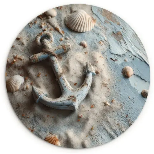 Anker - Hout - Schelpen - Zand Wandcirkel kunststof plaat 5mm dik klein -3d