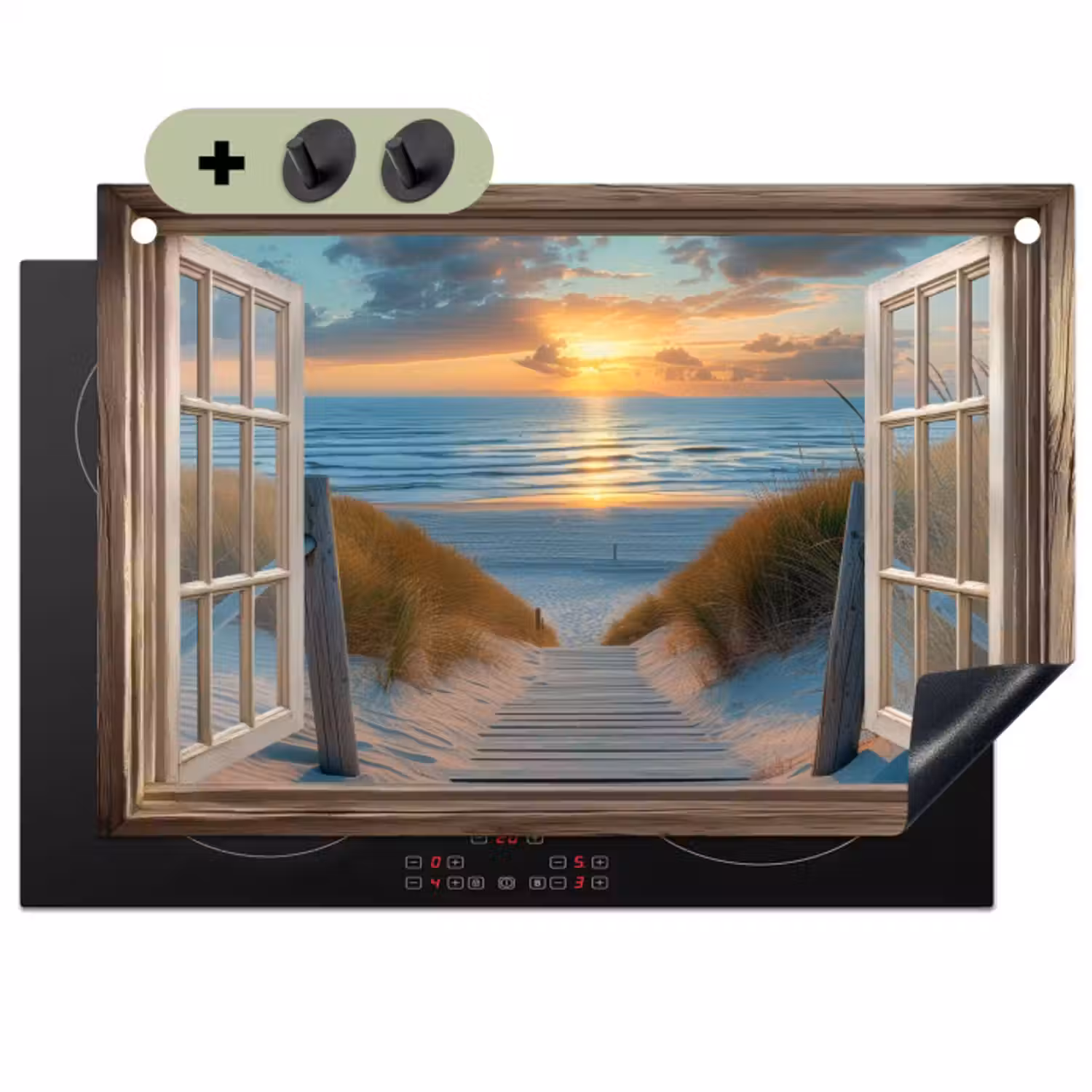 Inductie beschermer en spatscherm (2in1) - Doorkijk - Strand - Pad - Zonsondergang