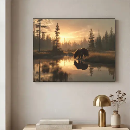 Beer - water - Bos - Ochtendlicht Textielframe zwart klein -sfeer2