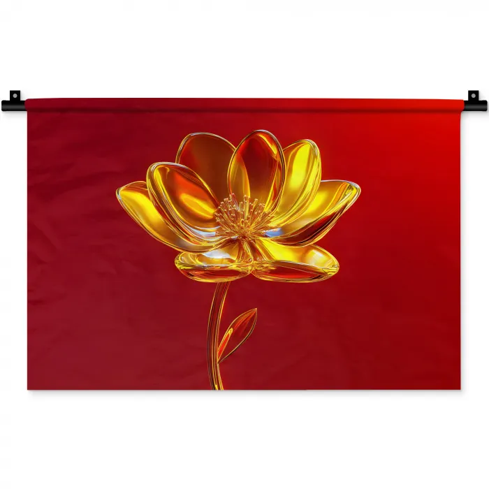 Bloem - Goud - Glazen Wandkleed katoen klein -zz3d