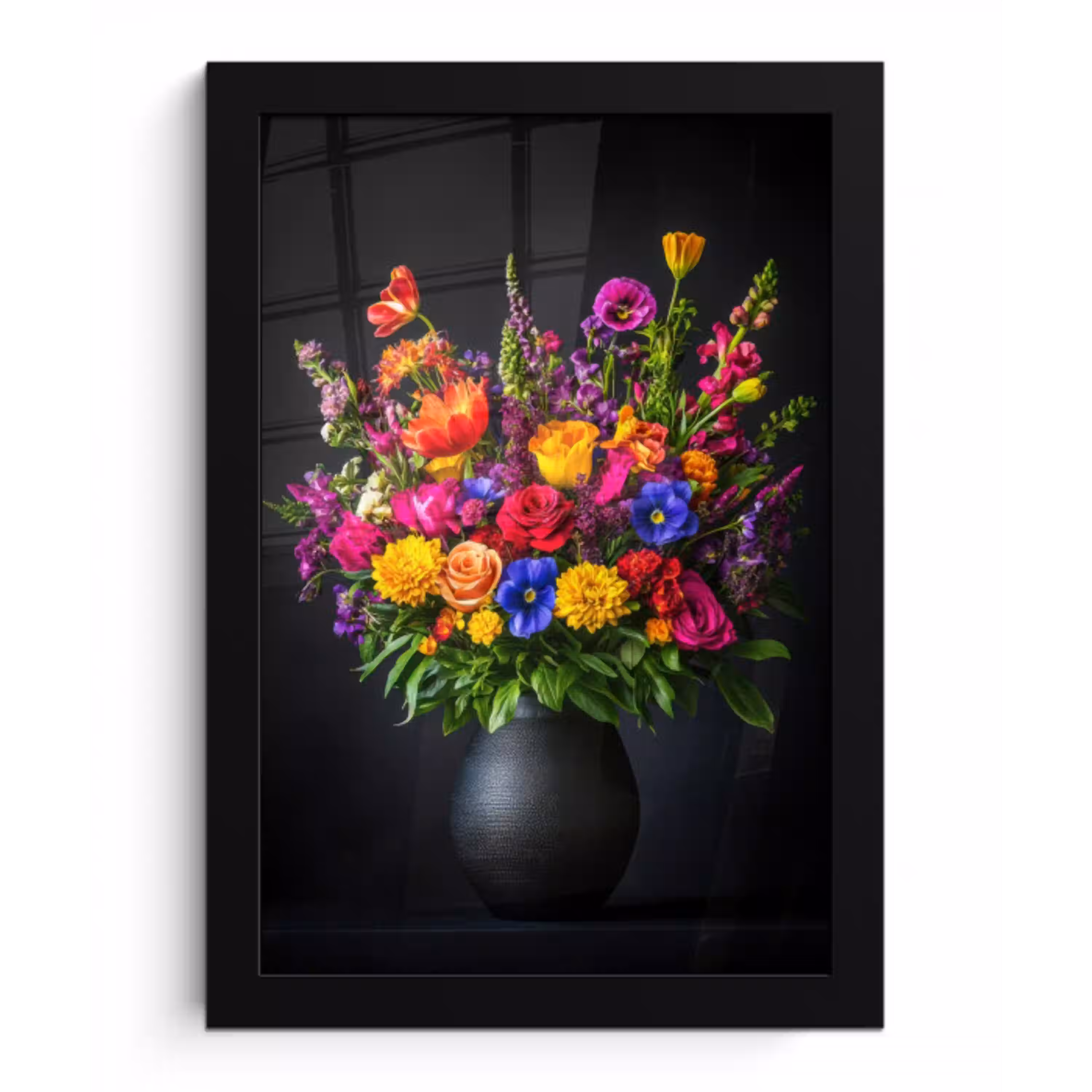 Felgekleurd - Bloemen - Vaas fotolijst zwart zonder passe partout klein -3d