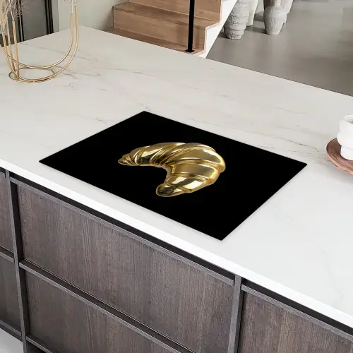 Croissant - Brood - Goud - Zwart Inductie beschermer vinyl 3mm klein -sfeer8