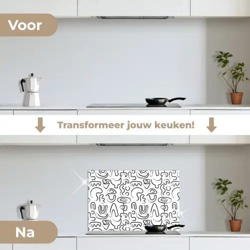 Vormen - Abstract - Zwart - Wit keuken achterwand spatscherm klein 900 -voor_na_NL