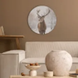 Edelhert - Bos - Sneeuw - Winter - Majestueus Akoestische PET Vilt - Rond klein -sfeer1