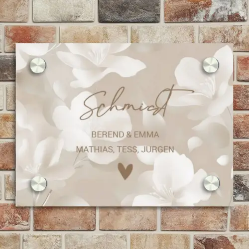 Beige bloemen - Sierlijk Naambord Rechthoek middel -sfeer3