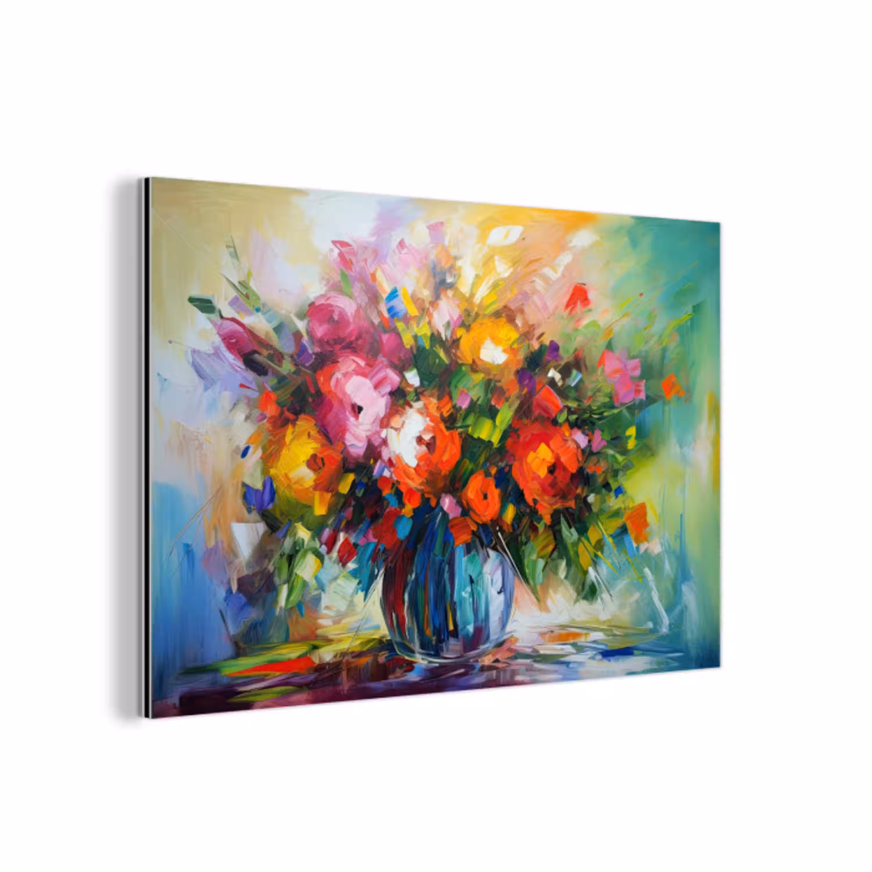 Bloemen - Kleurrijk - Bloempot - Olieverf aluminium wit klein -3d