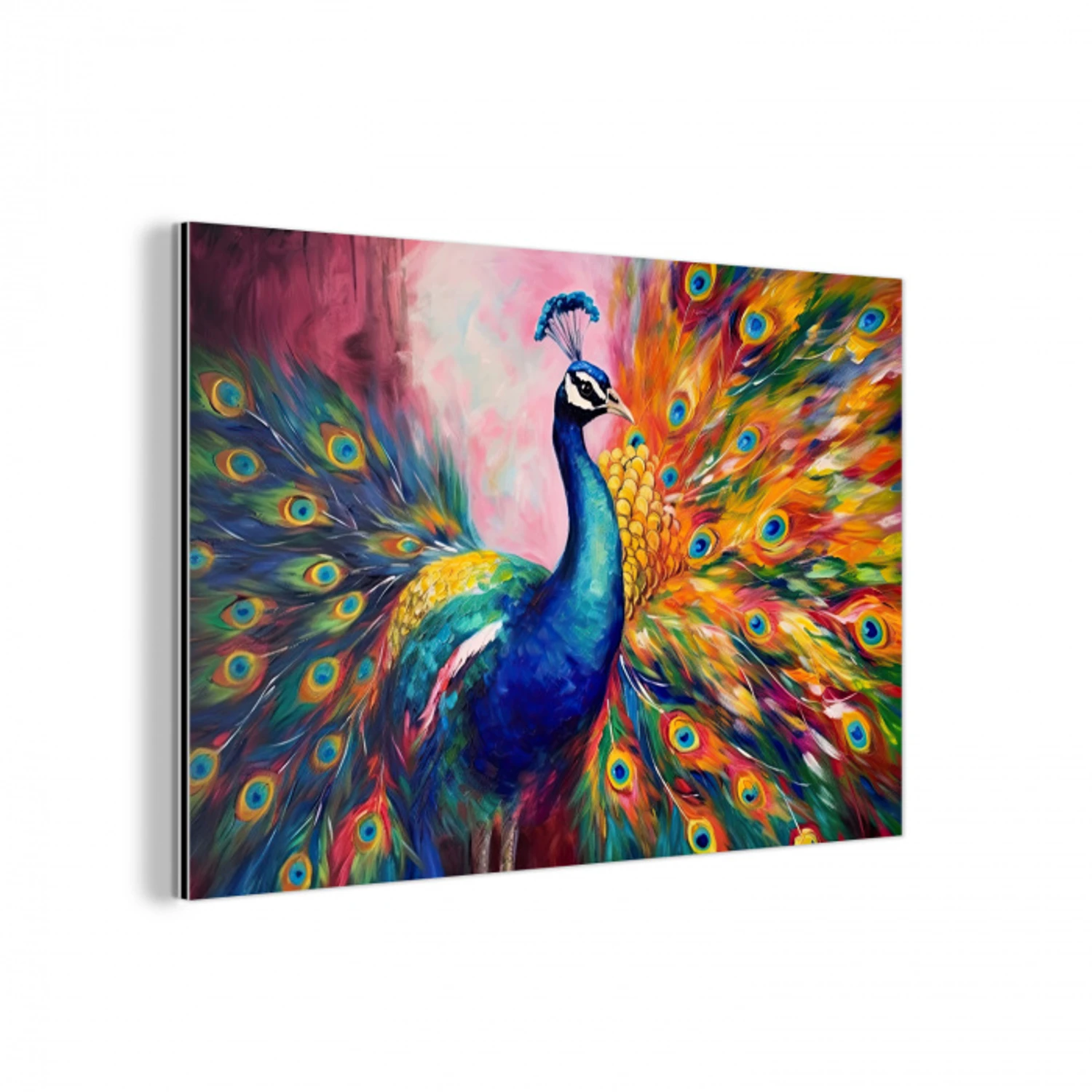 Pauw - Dieren - Schilderij - Regenboog aluminium wit klein -3d