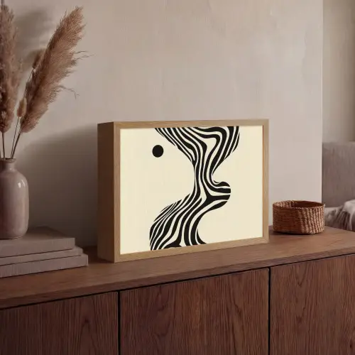 Beige - Lijnen - Golvend -  Abstract Light Box met batterij (Wandlamp) middel -sfeer2