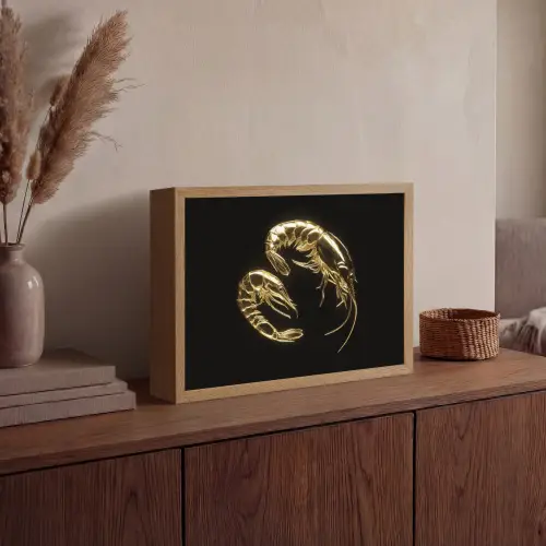 Garnalen - Zwart - Goud - Dieren Light Box met batterij (Wandlamp) middel -sfeer2