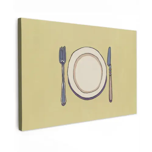 Illustratie - Bord - Bestek - Beige canvas 2cm klein -z3d