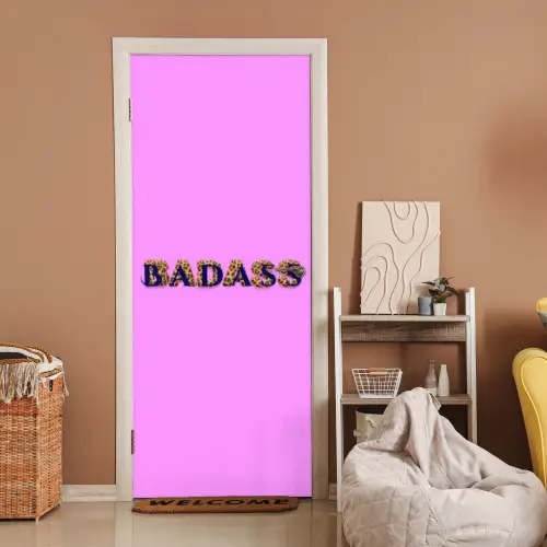 Felroze - Badass - Panterprint - Schaduw deurposter klein -sfeer1