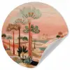 Roze landschap - Palmen - Water Wandcirkel behangsticker klein -3d