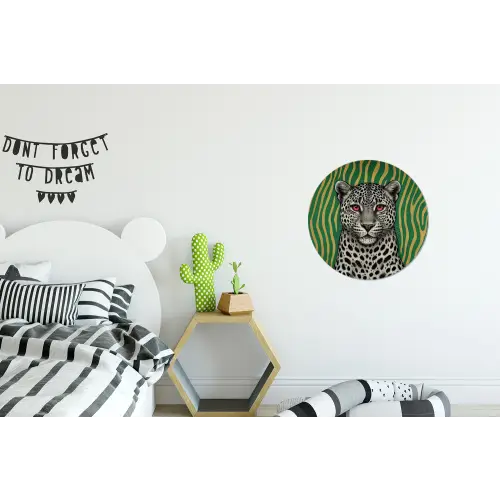 Panter - Zebrapatroon - Groen Wandcirkel aluminium klein -kinderkamer